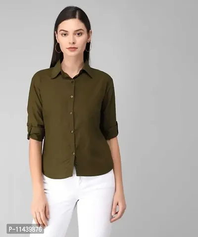 Stylish Fancy Roll- Up Sleeves Solid Rayon Regular Fit Shirt For Women