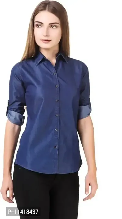 Stylish Fancy Denim Solid Regular Fit Shirt For Women-thumb3