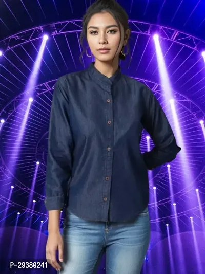 Elegant Blue Denim Solid Shirt For Women