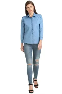 Stylish Fancy Denim Solid Regular Fit Shirt For Women-thumb3