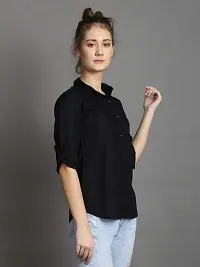 Stylish Fancy Roll- Up Sleeves Solid Rayon Regular Fit Shirt For Women-thumb3