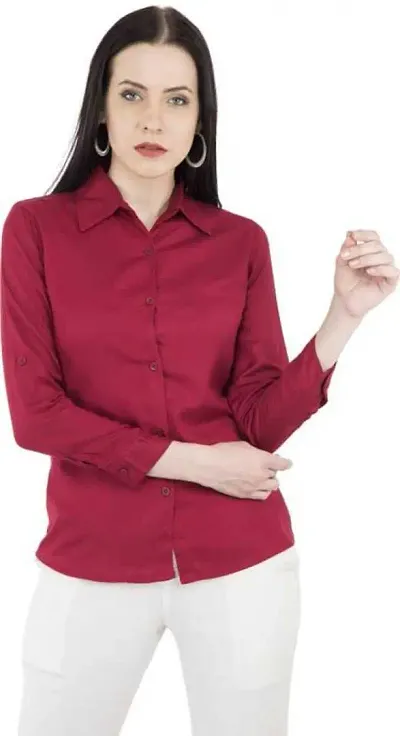 Stylish Fancy Roll- Up Sleeves Solid Rayon Regular Fit Shirt For Women