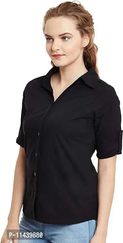 Stylish Fancy Roll- Up Sleeves Solid Rayon Regular Fit Shirt For Women-thumb3