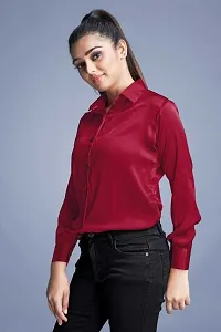 Stylish Fancy Roll- Up Sleeves Solid Rayon Regular Fit Shirt For Women-thumb2