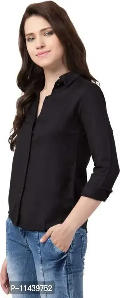 Stylish Fancy Roll- Up Sleeves Solid Rayon Regular Fit Shirt For Women-thumb3