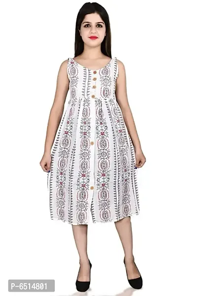 Stylish White Printed Rayon Shoulder Strap Dresses For Women