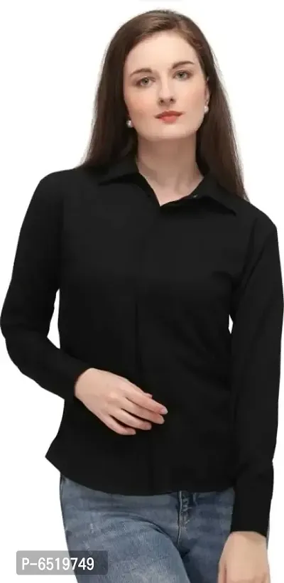 Elegant Black Rayon Solid Shirts For Women