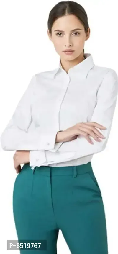 Elegant White Rayon Solid Shirts For Women