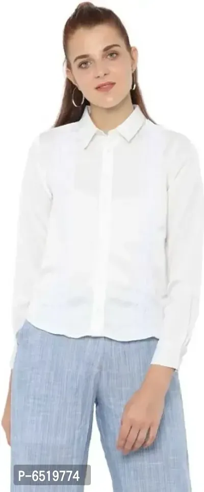 Elegant White Rayon Solid Shirts For Women