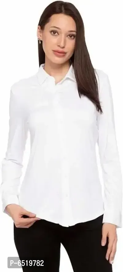 Elegant White Rayon Solid Shirts For Women