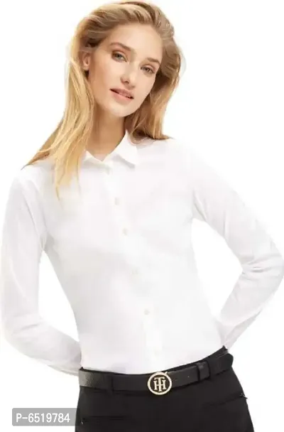 Elegant White Rayon Solid Shirts For Women-thumb0