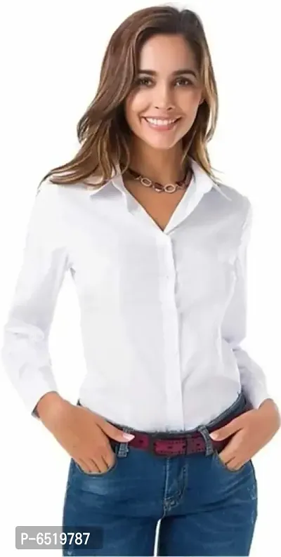 Elegant White Rayon Solid Shirts For Women