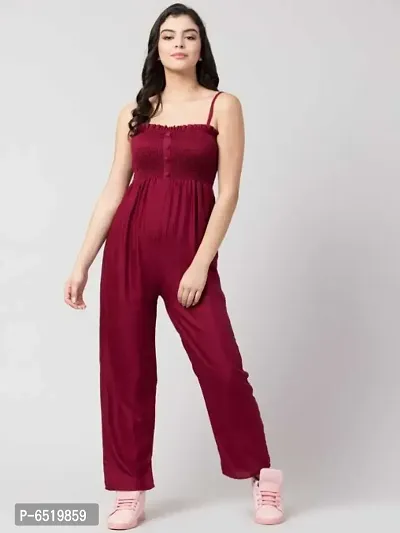 Stylish Maroon Rayon Self Pattern Jumpsuits For Women-thumb4