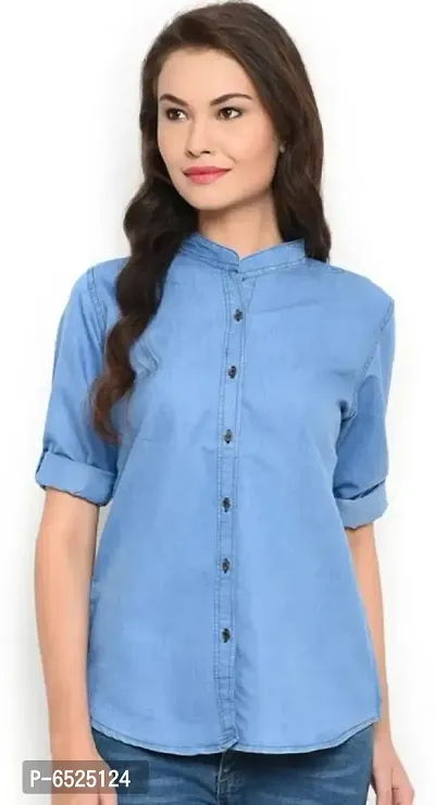 Stylish Denim Solid Shirt For Women-thumb0