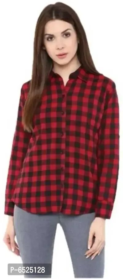 Stylish Cotton Red Checked Long Sleeves Shirt For Women