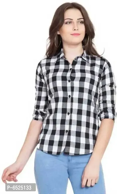 Stylish Cotton Black Checked Long Sleeves Shirt For Women-thumb0