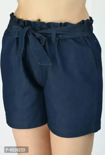 Stylish Denim Solid Short For Women-thumb5