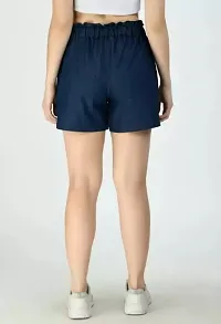 Stylish Denim Solid Short For Women-thumb1