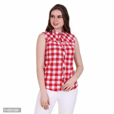 Stylish Cotton Checked Sleeves Top For Women-thumb0