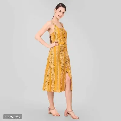 Stylish Cotton Blend Printed Sleeveless Shoulder Strap Dress For Women-thumb5