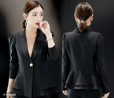 Stylish Black Cotton Blend Solid Coats For Women-thumb0