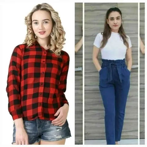 Trendy Women Rayon Shirt And Denim Lower