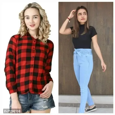 Stylish and Trendy Women/ Girls Rayon Shirt and Denim Lower