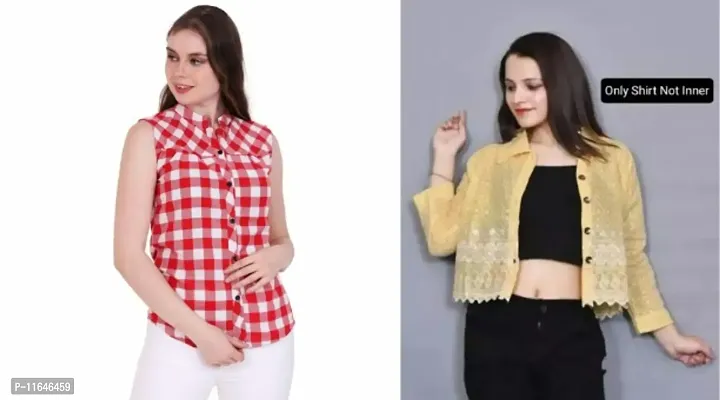Combo of Cotton Emroidered Shirt And Checked Top