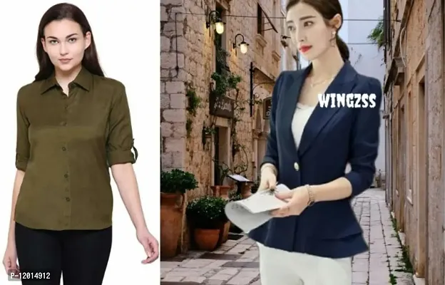 Classic Cotton Blend Solid Shirt for Women with Blazer