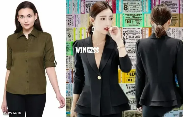 Classic Cotton Blend Solid Shirt for Women with Blazer