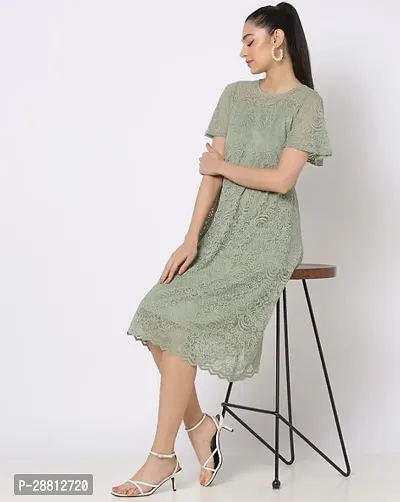 Stylish Green Cotton Printed A-Line Dress For Women