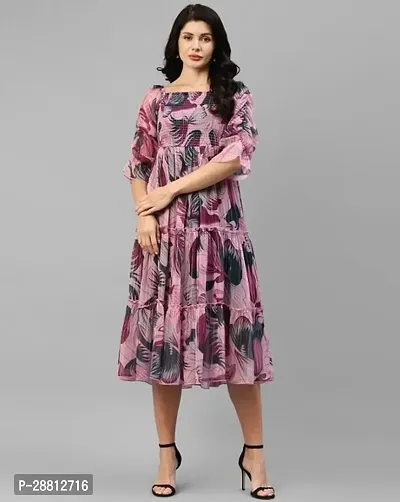 Stylish Pink Cotton Printed A-Line Dress For Women-thumb0