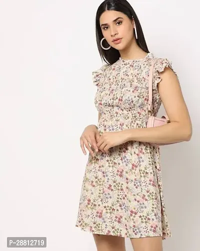 Stylish Brown Cotton Printed A-Line Dress For Women