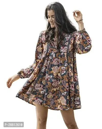 Stylish Multicoloured Cotton Printed A-Line Dress For Women-thumb0