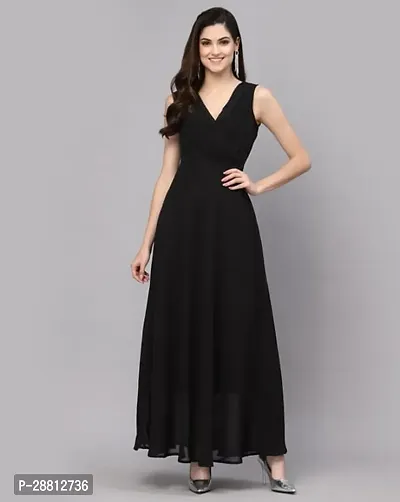 Stylish Black Cotton Printed A-Line Dress For Women