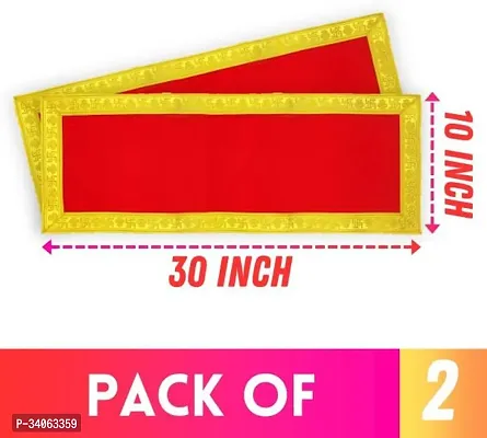 Bhakti Lehar Size 10 x 30 Inch Long Length Red Velvet Pooja Cloth for God Chowki Aasan Kapda Big Size Plain Altar Cloth for Home Mandir Temple and Pooja Ghar Altar Cloth Pack of 2