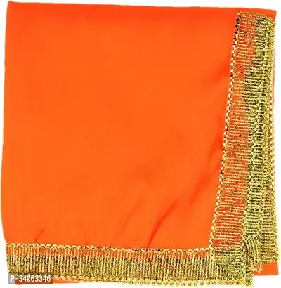 Bhakti Lehar Size 1 Meter Orange Silk Satin Pooja Altar Cloth Diwali Pooja Satin Altar Cloth Mat for Puja Table God Chowki Aasan Temple Mandir and Multipurpose Use Altar Cloth