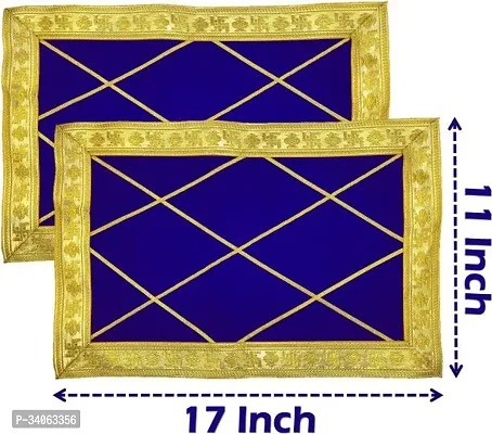 Bhakti Lehar 11 x 17 Inch Blue Checkered Design Velvet Puja Aasan Cloth for Mandir Altar Cloth Pack of 2