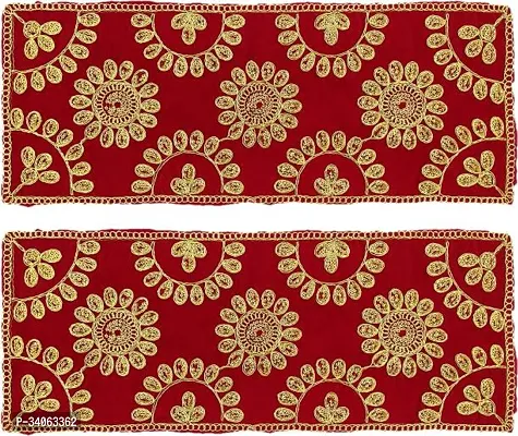 Bhakti Lehar 7 x 18 Inches Embroidered Maroon Velvet Pooja Aasan Cloth for God Mandir Altar Cloth Pack of 2