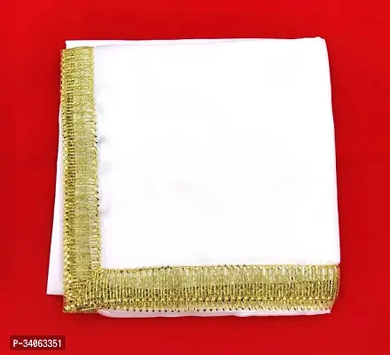 Bhakti Lehar Size 1 Meter White Silk Satin Pooja Altar Cloth for Mandir Diwali Pooja Satin Altar Cloth Mat for Puja Table God Chowki Aasan Temple Mandir and Multipurpose Use Altar Cloth