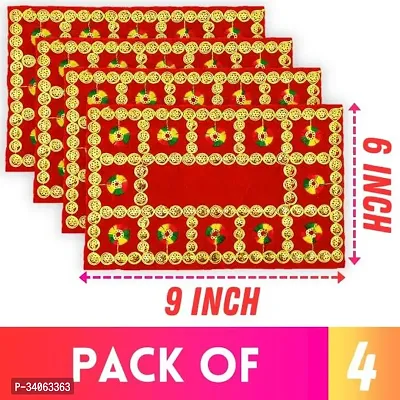 Bhakti Lehar Size 6 x 9 Inch Full Zari Design Velvet Red Pooja Aasan Cloth for God Embroidered Pooja Chowki Kapda Altar Cloth for Mandir Temple and Bhagwan Altar Cloth Pack of 4