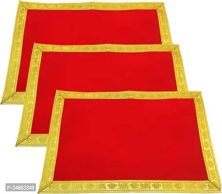 Bhakti Lehar Size 9 x 13 Inch Red Velvet Pooja Cloth Aasan for God Chowki Plain Velvet Aasan Kapda Altar Cloth for God Puja Table Mandir and Temple Altar Cloth Pack of 3