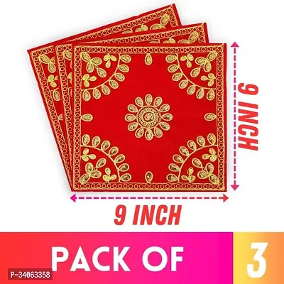 Bhakti Lehar Size 9 x 9 Inch Embroidered Red Velvet Pooja Aasan Cloth for God Puja Chowki Aasan Kapda for Mandir Temple God and Goddess Assan Altar Cloth Pack of 2