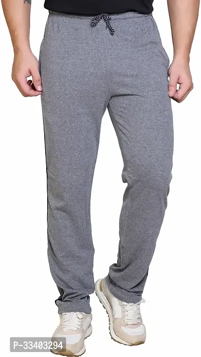 Stylish Grey Cotton Blend Regular Track Pants For Men-thumb0