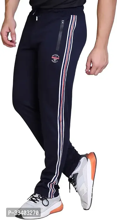 Stylish Navy Blue Polyester Regular Track Pants For Men-thumb3