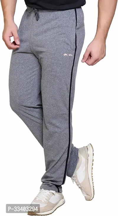 Stylish Grey Cotton Blend Regular Track Pants For Men-thumb4