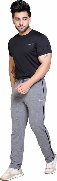 Stylish Grey Cotton Blend Regular Track Pants For Men-thumb4