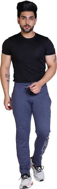 Stylish Blue Cotton Blend Regular Track Pants For Men-thumb4