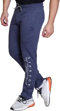 Stylish Blue Cotton Blend Regular Track Pants For Men-thumb3