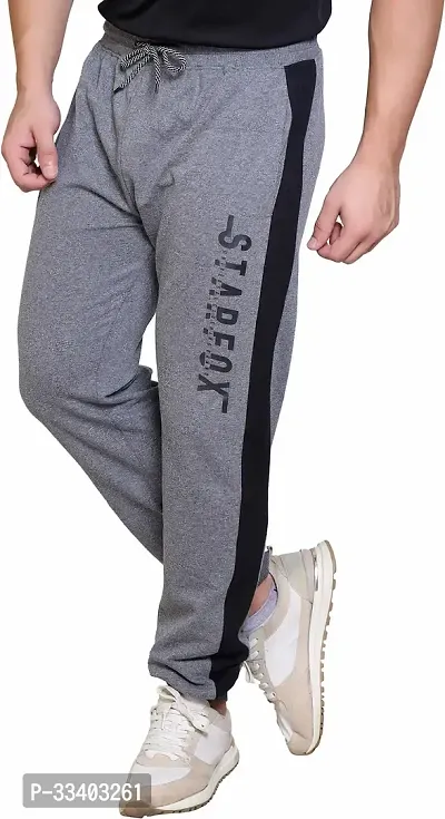 Stylish Grey Cotton Blend Regular Track Pants For Men-thumb4